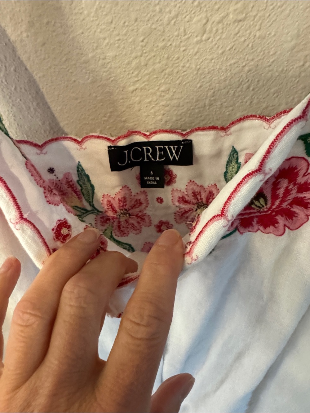 JCrew White Button-Front Sundress with Red and Pink Floral Embroidery. - Picture 2 of 3